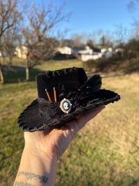 Image 4 of 7.5” Mini Hand Burned Hat with Whip Stitched Leather