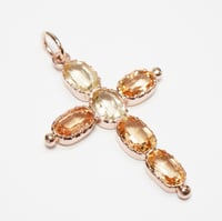 Image 2 of Antique 18k Rose Gold, Precious Topaz, and Citrine Cross Pendant