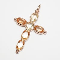 Image 1 of Antique 18k Rose Gold, Precious Topaz, and Citrine Cross Pendant