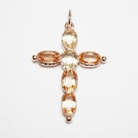 Image 3 of Antique 18k Rose Gold, Precious Topaz, and Citrine Cross Pendant