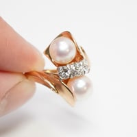 Image 3 of Mid Century 14k Yellow Gold, Pearl, and Diamond Bypass Ring