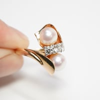 Image 2 of Mid Century 14k Yellow Gold, Pearl, and Diamond Bypass Ring