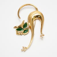 Image 2 of Mid Century 18k Yellow Gold, Jadeite, and Diamond Cat Brooch