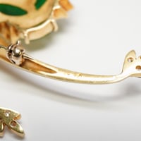 Image 4 of Mid Century 18k Yellow Gold, Jadeite, and Diamond Cat Brooch