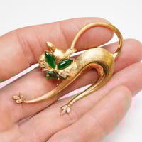 Image 6 of Mid Century 18k Yellow Gold, Jadeite, and Diamond Cat Brooch
