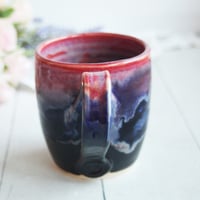 Image 3 of Pink, Red and Dark Blue and Black Pottery Mug, 14 Ounce Coffee Cup, Made in USA