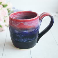 Image 2 of Pink, Red and Dark Blue and Black Pottery Mug, 14 Ounce Coffee Cup, Made in USA