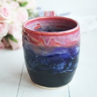 Image 4 of Pink, Red and Dark Blue and Black Pottery Mug, 14 Ounce Coffee Cup, Made in USA