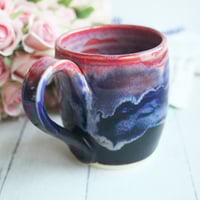 Image 5 of Pink, Red and Dark Blue and Black Pottery Mug, 14 Ounce Coffee Cup, Made in USA