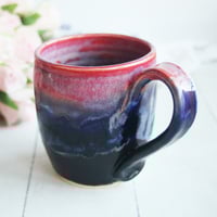 Image 6 of Pink, Red and Dark Blue and Black Pottery Mug, 14 Ounce Coffee Cup, Made in USA