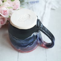 Image 9 of Pink, Red and Dark Blue and Black Pottery Mug, 14 Ounce Coffee Cup, Made in USA