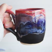 Image 7 of Pink, Red and Dark Blue and Black Pottery Mug, 14 Ounce Coffee Cup, Made in USA