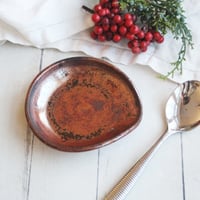 Image 1 of Metallic Copper Black Spoon Rest, Handmade Ceramic Coffee Spoon Dish, Made in USA