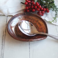 Image 3 of Metallic Copper Black Spoon Rest, Handmade Ceramic Coffee Spoon Dish, Made in USA