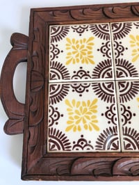 Image 1 of Vintage Mid Century Tile and Wood Tray