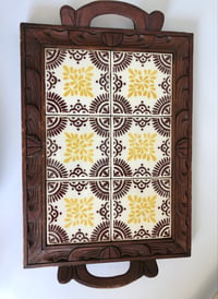 Image 2 of Vintage Mid Century Tile and Wood Tray