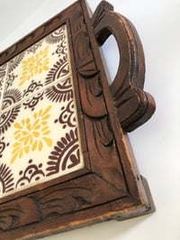 Image 3 of Vintage Mid Century Tile and Wood Tray