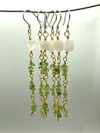 Image 1 of Peridot Clear Quartz Rosary Dangling Earrings | • Clarity • Joy