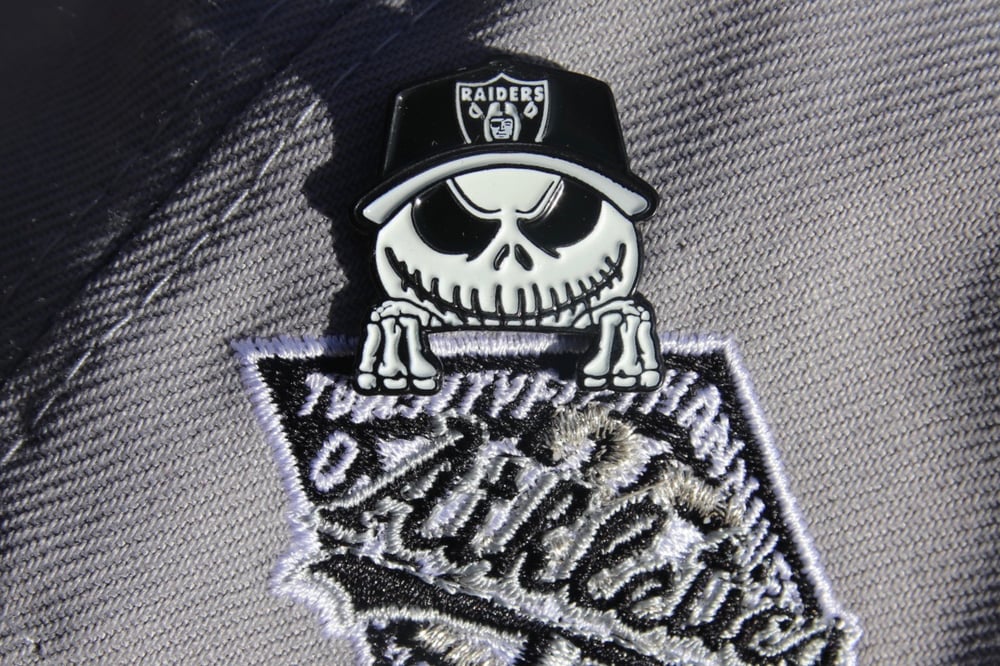 Image of Oakland Las Vegas Raiders Jack Skellington Pin - OG Black Nightmare Before Christmas