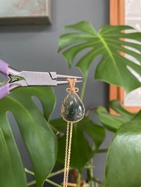 Image 2 of Gold Moss Agate Teardrop Crystal Necklace