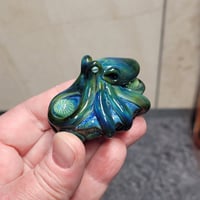Image 10 of LG. Little Streaky Aura Blue Octopus - Flameworked Glass Sculpture Bead