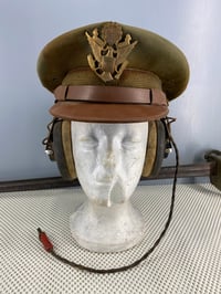 Image 1 of WW2 (USA) USAAF Bomber Pilot Headgear (Pilot Crush Cap w/ANB-H-1 Receivers Headset) - Named