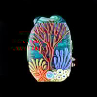 Image 2 of XXL. Clownfish Family in a Peach Anemone - Flamework Glass Sculpture