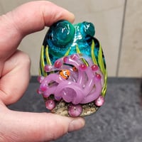 Image 3 of XXL. Heather Purple-Pink Anemone with Clownfish - Flamework Glass Sculpture