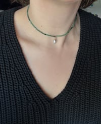 Image 1 of Raw Emerald Choker with Freshwater Pearl Charm