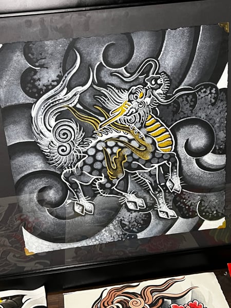 Image of White on Black Kirin (Metallic Gold accents)
