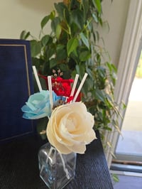 Image 1 of  Roped White Rose and Blue Poppy Floral Reed Diffuser