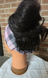 Image 3 of Cotton Flannel Twist Headband in Grey & Pink