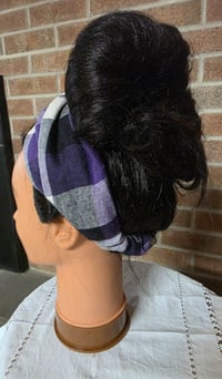 Image 4 of Cotton Flannel Twist Headband in Purple Plaid 