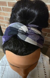 Image 1 of Cotton Flannel Twist Headband in Purple Plaid 