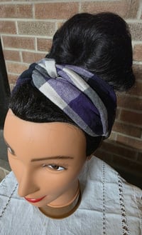 Image 3 of Cotton Flannel Twist Headband in Purple Plaid 