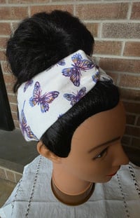 Image 3 of Cotton Flannel Twist Headband in Butterflies 