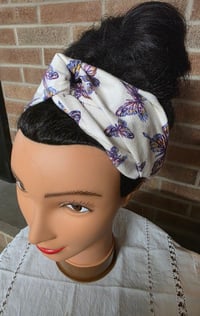 Image 1 of Cotton Flannel Twist Headband in Butterflies 