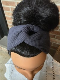 Image 1 of Organic Cotton Twist Headband in Slate Waffle Knit