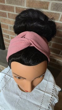Image 2 of Organic Cotton Twist Headband in Rose Waffle Knit 