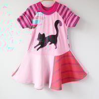 Image 2 of stripe buttons pink meow kitty cat kitten 5T handprinted short sleeve courtneycourtney dress