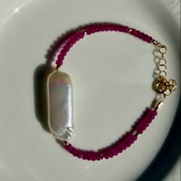 Image 3 of Rectangular pearl with rubies and 14kgold filled