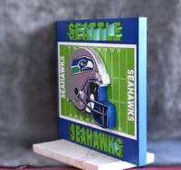 Image 4 of Seattle Seahawks Hand Crafted NFL 3D Wooden Team Helmet Wall Hanging Artwork. 
