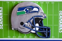 Image 9 of Seattle Seahawks Hand Crafted NFL 3D Wooden Team Helmet Wall Hanging Artwork. 