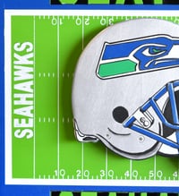 Image 13 of Seattle Seahawks Hand Crafted NFL 3D Wooden Team Helmet Wall Hanging Artwork. 