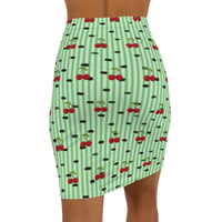 Image 2 of Cherry Stripe Pencil Skirt — Vintage Green Cherry Print