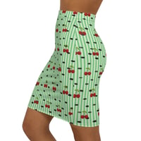 Image 3 of Cherry Stripe Pencil Skirt — Vintage Green Cherry Print