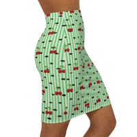 Image 4 of Cherry Stripe Pencil Skirt — Vintage Green Cherry Print