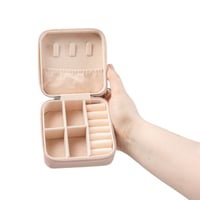 Image 2 of Compact Travel Jewelry Case — Portable Ring & Earring Organizer (Dusty Rose, Geometric Design)