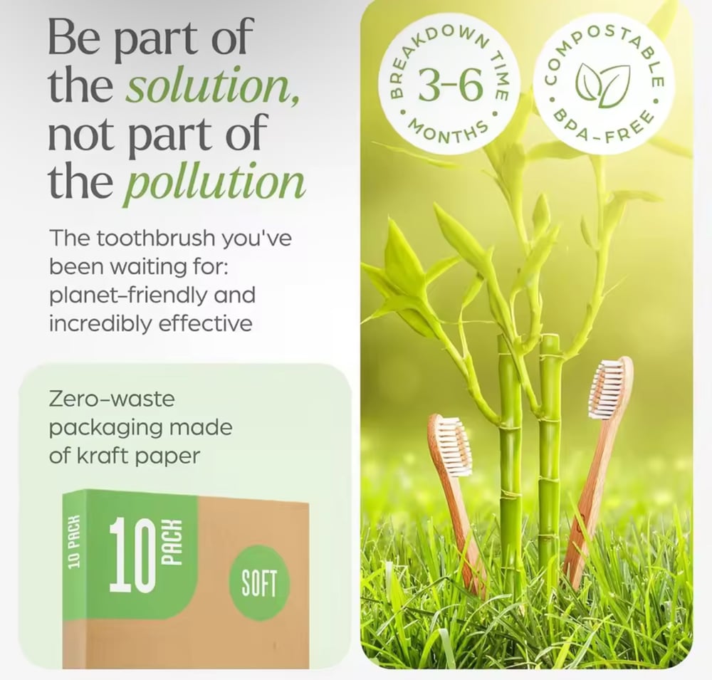 Image of 10 pack Natural Bamboo Toothbrushes