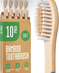 Image 2 of 10 pack Natural Bamboo Toothbrushes